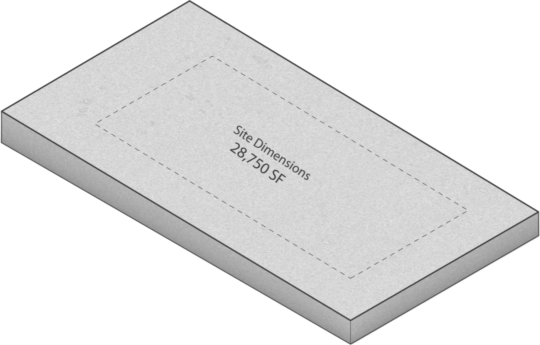 The site — a bare slab with the buildable area dashed