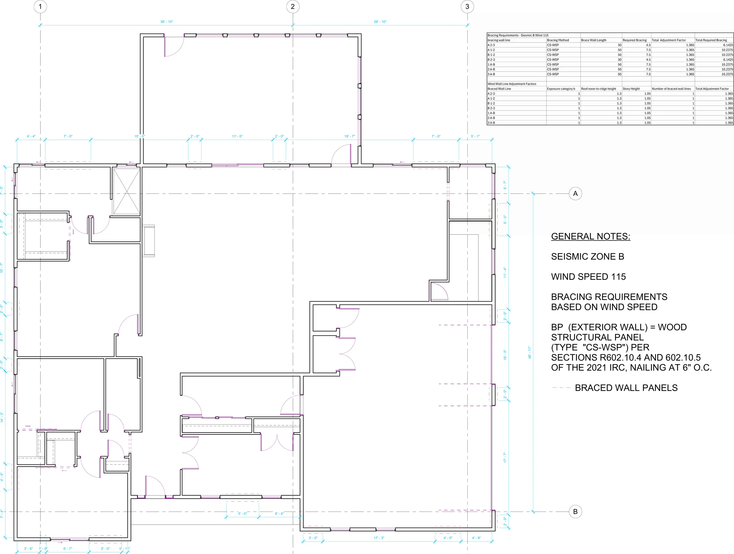 Braced wall plan with wind bracing schedule