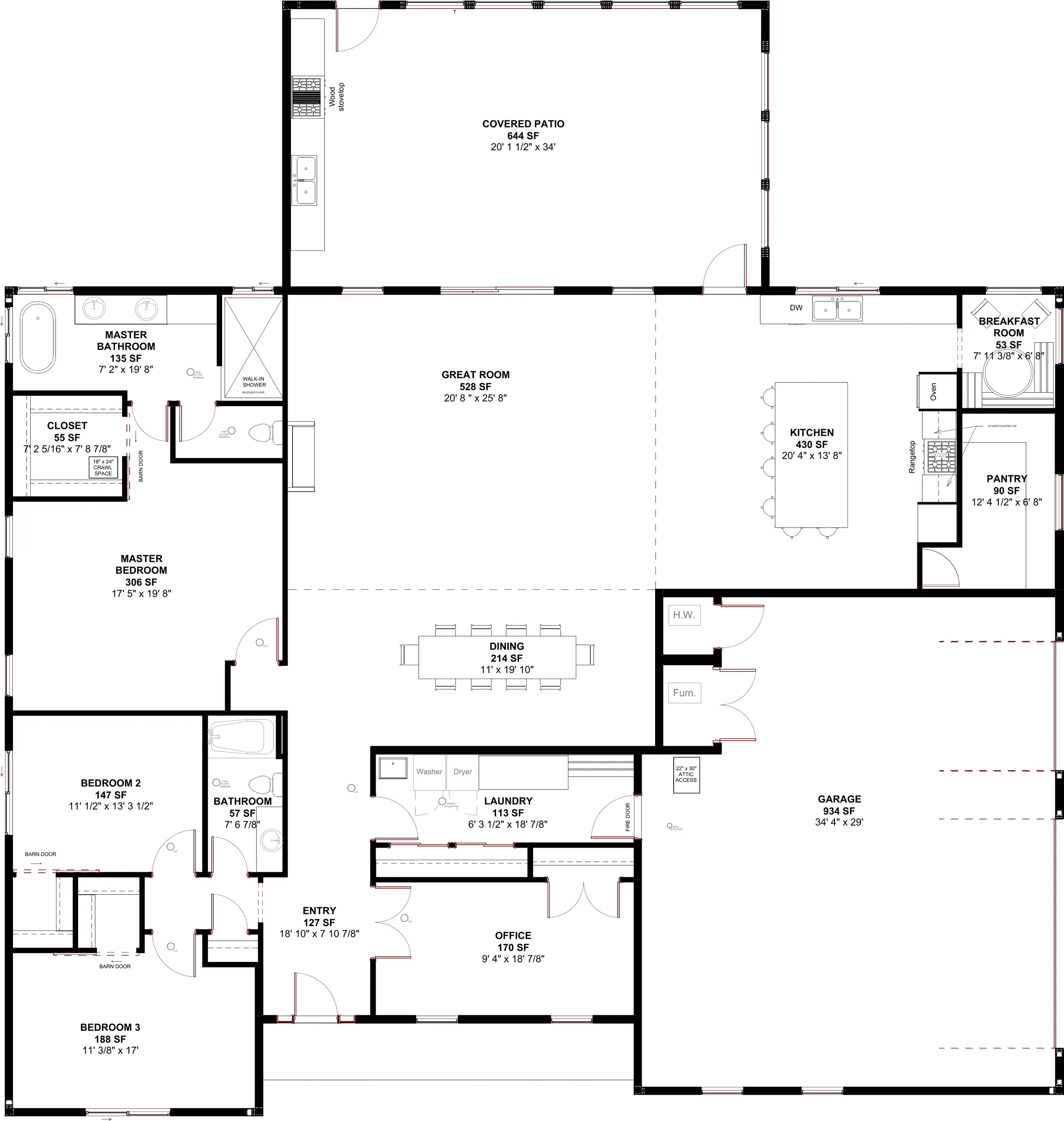 Floor plan with every room named and sized, walls pochéd in near-black