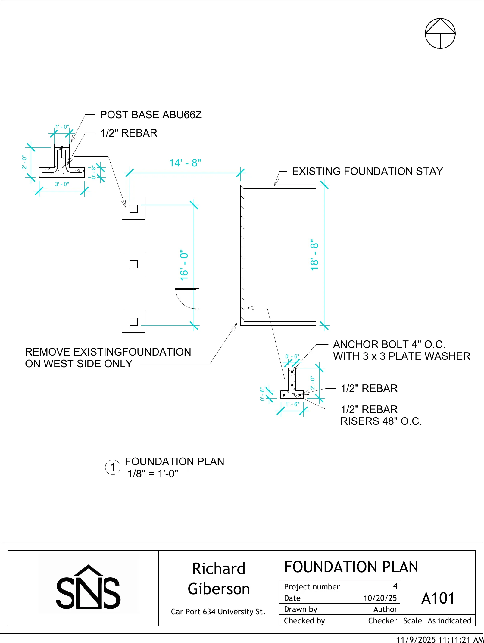 Sheet A101 — foundation plan