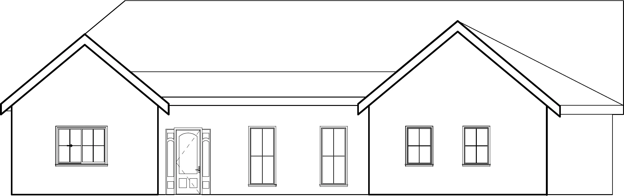 Virginia House — front elevation, two gabled wings flanking the entry