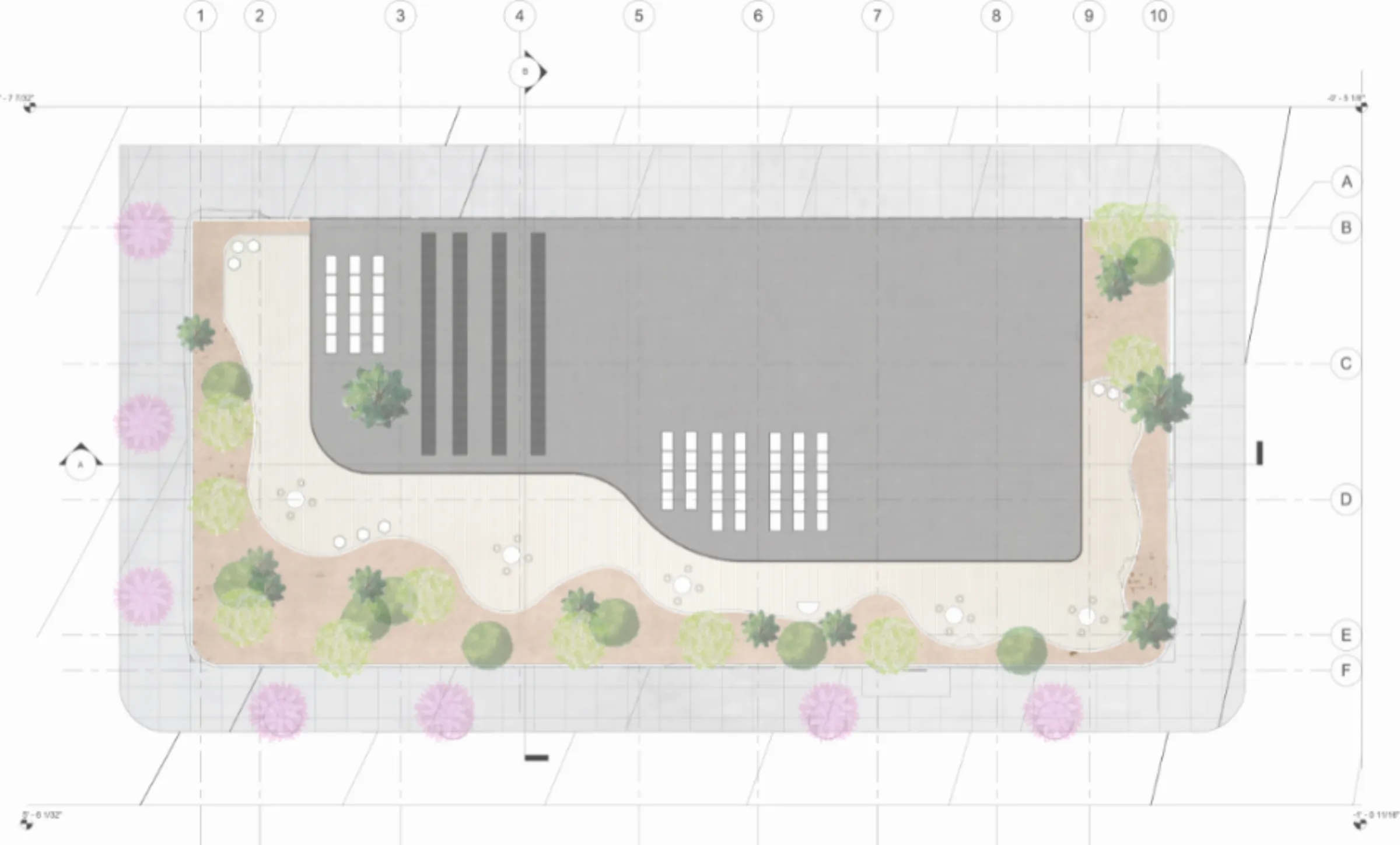 Site plan — the block in its South Lake Union context, the carved corner opening to the street