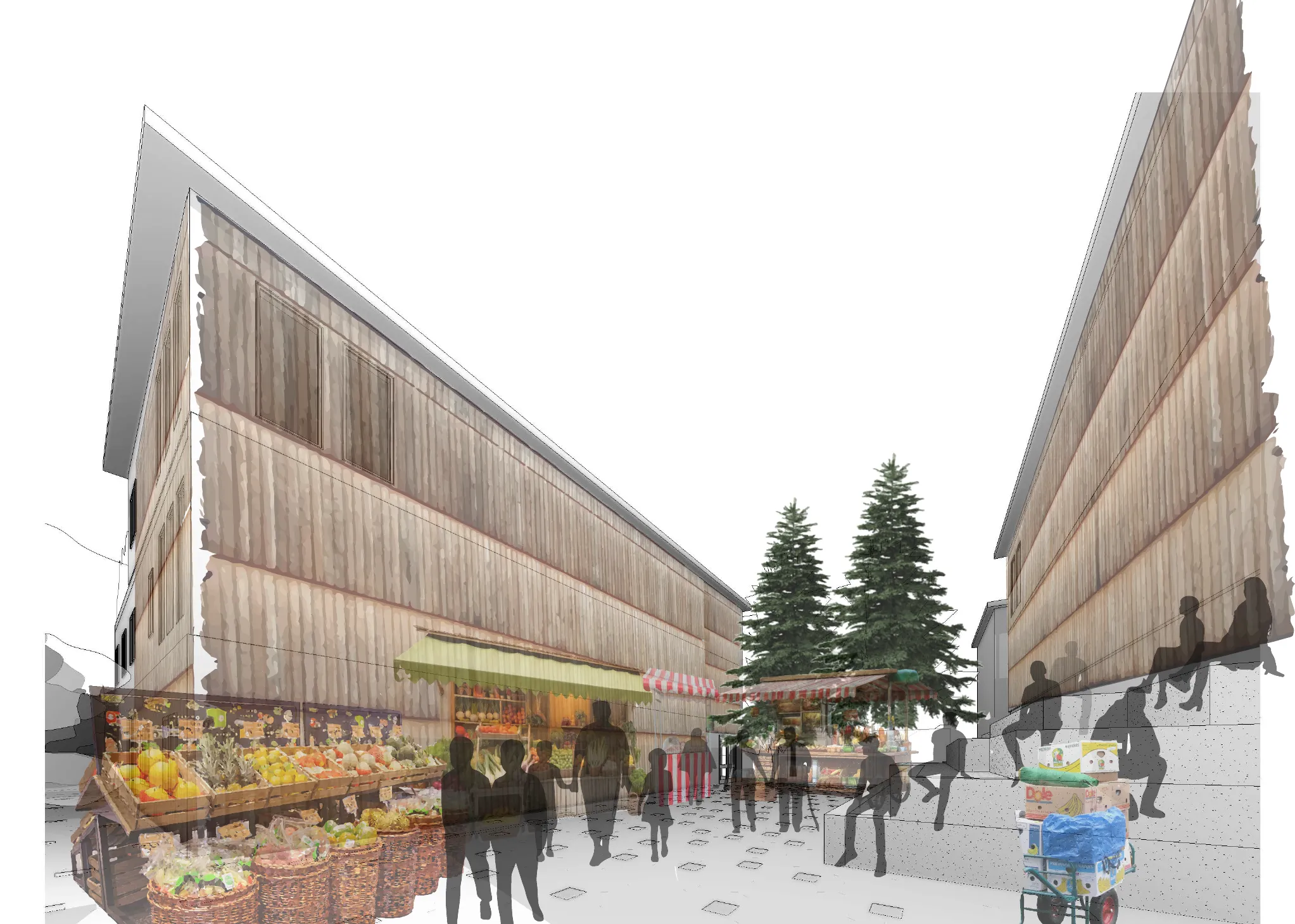 Timber Way — market morning in the courtyard