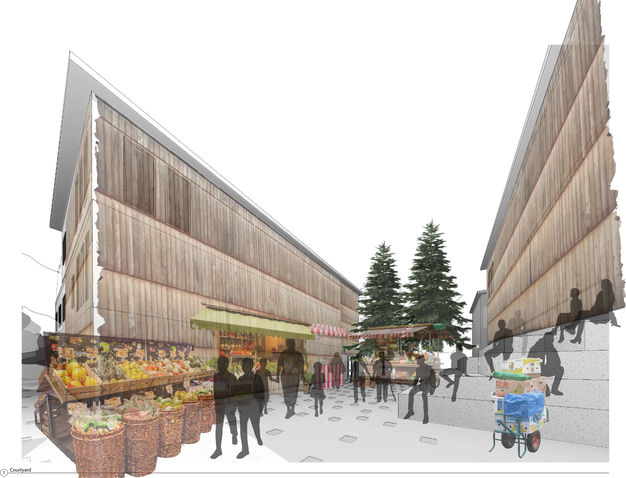 Timber Way — market morning in the courtyard